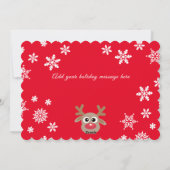 クリスマスフォトレッドホワイトスクリプトかわいいトナカイ シーズンカード (裏面)