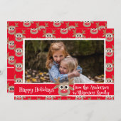 クリスマスフォトレッド白かわいいトナカイのパターン シーズンカード (正面/裏面)