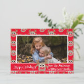 クリスマスフォトレッド白かわいいトナカイのパターン シーズンカード (スタンド正面)