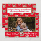 クリスマスフォトレッド白かわいいトナカイのパターン シーズンカード (正面/裏面)