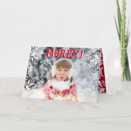 クリスマスフォトレッド、ホワイト、ホリー、フェスティバル シーズンカード
