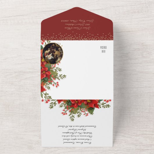 クリスマスフォトヴァージンメアリーイエズポインセチア オールインワン招待状 (外側)