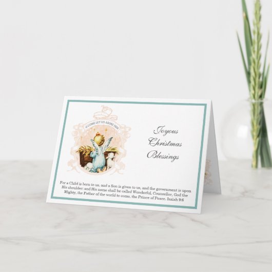 クリスマスフォト出生イエスヴィンテージ天使ホリ シーズンカード (正面)
