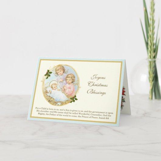 クリスマスフォト出生イエスヴィンテージ天使 シーズンカード (正面)