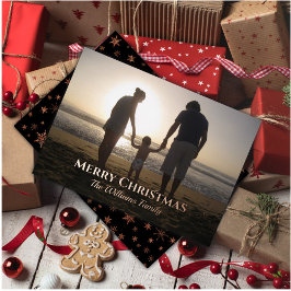 クリスマスフォト名エレガントバラカスタム金ゴールド 箔シーズンカード