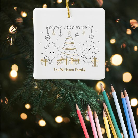クリスマスフォト名カラーリングユニークかわいいカスタム セラミックオーナメント