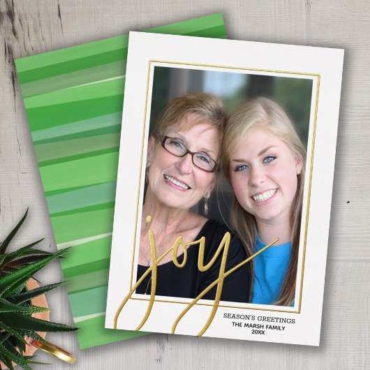 クリスマスフォト垂直 – スクリプト金ゴールドJOY - 箔シーズンカード