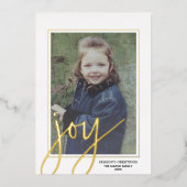 クリスマスフォト垂直 – スクリプト金ゴールドJOY Plaid 箔シーズンカード (正面)