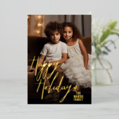 クリスマスフォト垂直 – 金ゴールドハッピーページ 箔シーズンカード (立ち正面)