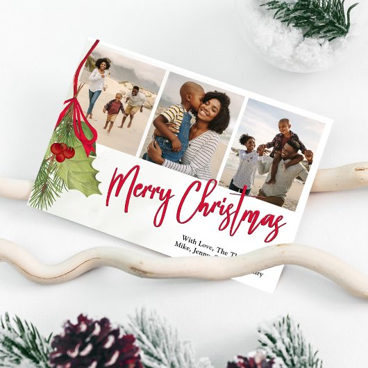 クリスマスフォト数々のウィンターグリーナリーホリー シーズンカード