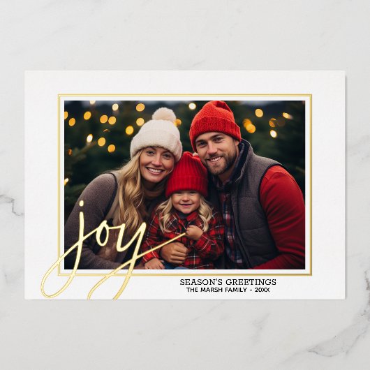 クリスマスフォト横書き金ゴールド実在JOY in 箔シーズンカード (正面)