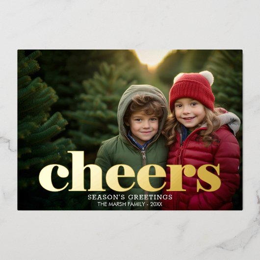 クリスマスフォト横書き金ゴールド応援 箔シーズンカード (正面)