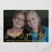 クリスマスフォト水平シーズンのグリーティングプレイド 箔シーズンカード (正面)