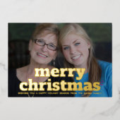 クリスマスフォト水平メリークリスマスプレイド 箔シーズンカード (正面)