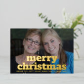 クリスマスフォト水平メリークリスマスプレイド 箔シーズンカード (立ち正面)