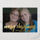 クリスマスフォト水平メリークリスマスプレイド 箔シーズンカード (正面)