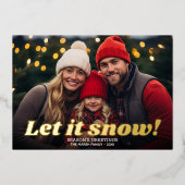 クリスマスフォト水平 – 雪を入れる – 金ゴールド 箔シーズンカード (正面)