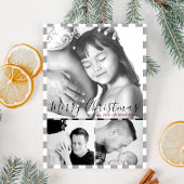 クリスマスフォト白黒格子模様 シーズンカード