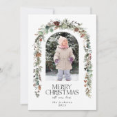 クリスマスフォト素朴グリーンリーベリーベリーシダー シーズンカード (正面)