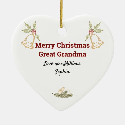 クリスマスフォト素朴マツの葉のハートの形状 セラミックオーナメント (裏面)