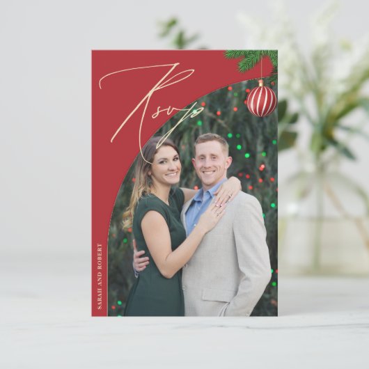 クリスマスフォト結婚のウェブサイト | RSVP QRコード エンクロージャーカード (スタンド正面)