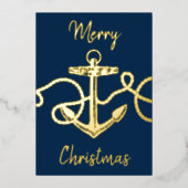 クリスマスフォト航海のいかりネイビー金ゴールド 箔シーズンカード (正面)