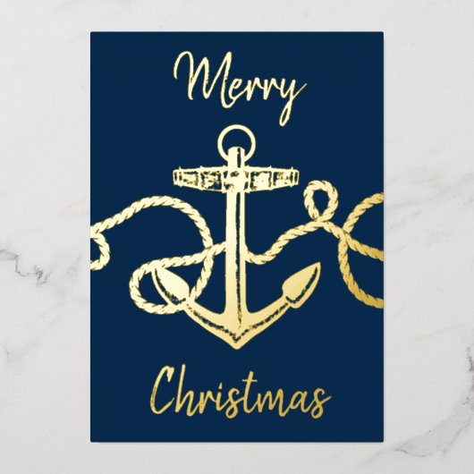 クリスマスフォト航海のいかりネイビー金ゴールド 箔シーズンカード (正面)