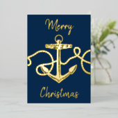 クリスマスフォト航海のいかりネイビー金ゴールド 箔シーズンカード (立ち正面)
