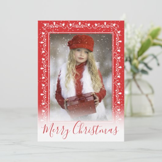 クリスマスフォト赤い白縁ど色の《写真》ぼけ味を追加 シーズンカード (スタンド正面)