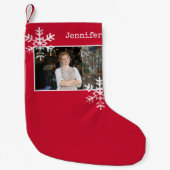 クリスマスフォト赤い雪動揺して片 スモールクリスマスストッキング (正面)