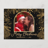 クリスマスフォト金ゴールドエレガントフェスティバル シーズンポストカード (正面)
