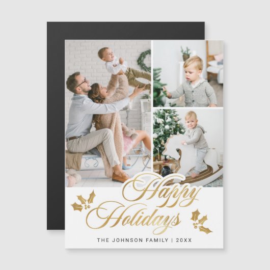 クリスマスフォト3ホリデーグリーティング磁気カード (正面/裏面)