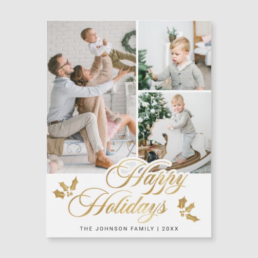 クリスマスフォト3ホリデーグリーティング磁気カード (正面)