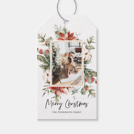 クリスマスフォト&フローラフレーム |メリークリスマス ギフトタグ (正面)