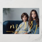 クリスマスフォト – 金ゴールド付き水平メリー 箔シーズンカード (正面)