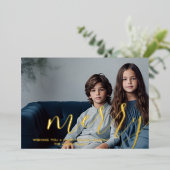 クリスマスフォト – 金ゴールド付き水平メリー 箔シーズンカード (立ち正面)