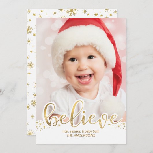 クリスマスフォト | 金信じ箔の効果 シーズンカード (正面/裏面)