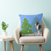 クリスマスフォレストのブラウンボストンテリア クッション (椅子)
