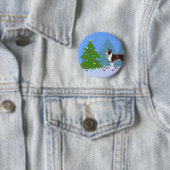 クリスマスフォレストのブラウンボストンテリア 缶バッジ (インサイチュ)