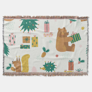 クリスマスフォレストの動物：ヴィンテージ スローブランケット