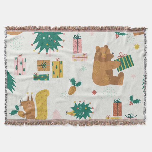 クリスマスフォレストの動物：ヴィンテージ スローブランケット (正面)