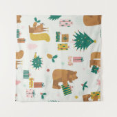クリスマスフォレストの動物:ヴィンテージ タペストリー (正面(横))