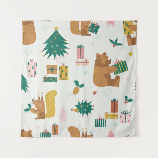 クリスマスフォレストの動物:ヴィンテージ タペストリー (正面)