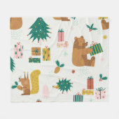 クリスマスフォレストの動物：ヴィンテージ フリースブランケット (正面(横))