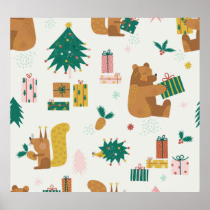 クリスマスフォレストの動物：ヴィンテージ ポスター