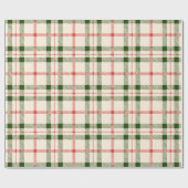 クリスマスフォレストの緑の赤い白い格子状のヴィンテージ ラッピングペーパー (フラット)