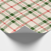 クリスマスフォレストの緑の赤い白い格子状のヴィンテージ ラッピングペーパー (角)