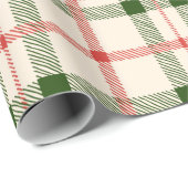 クリスマスフォレストの緑の赤い白い格子状のヴィンテージ ラッピングペーパー (ロールコーナー)