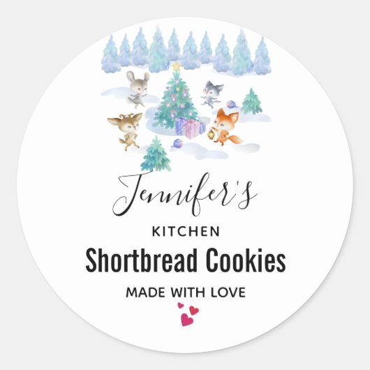 クリスマスフォレスト動物の水の色のキッチン ラウンドシール (正面)