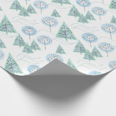 クリスマスフォレスト、クリスマスツリー、木、雪 ラッピングペーパー (角)